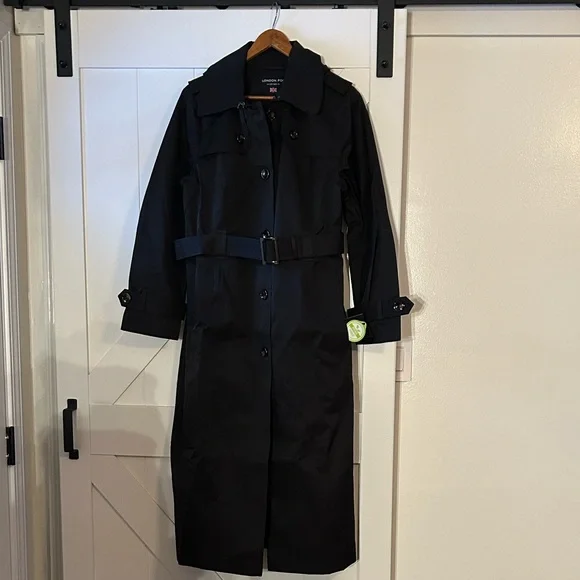London Fog blackTrench Coat with Belt - Picture 2 of 11